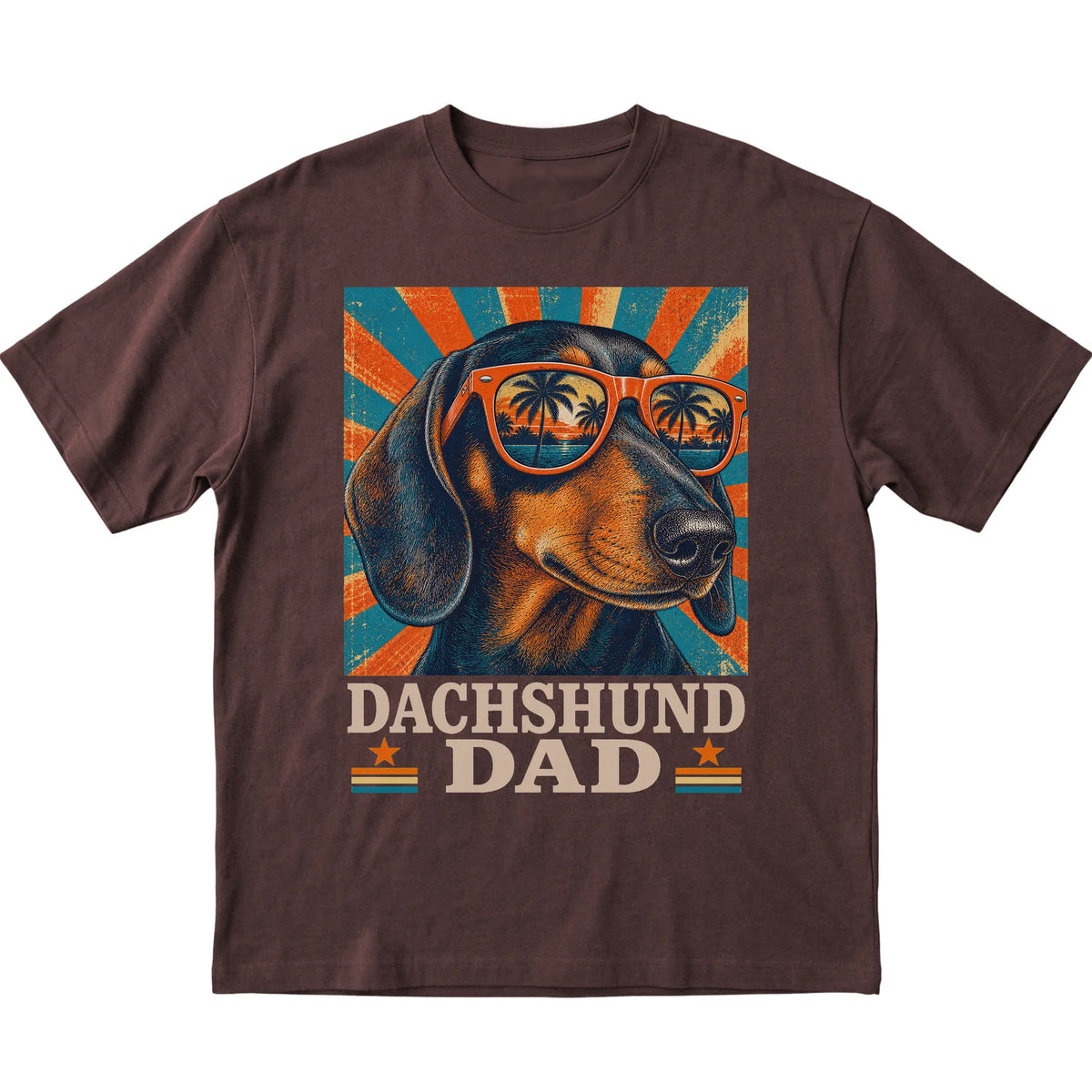 Retro Dachshund Dad design on a Dark Chocolate softstyle T-shirt