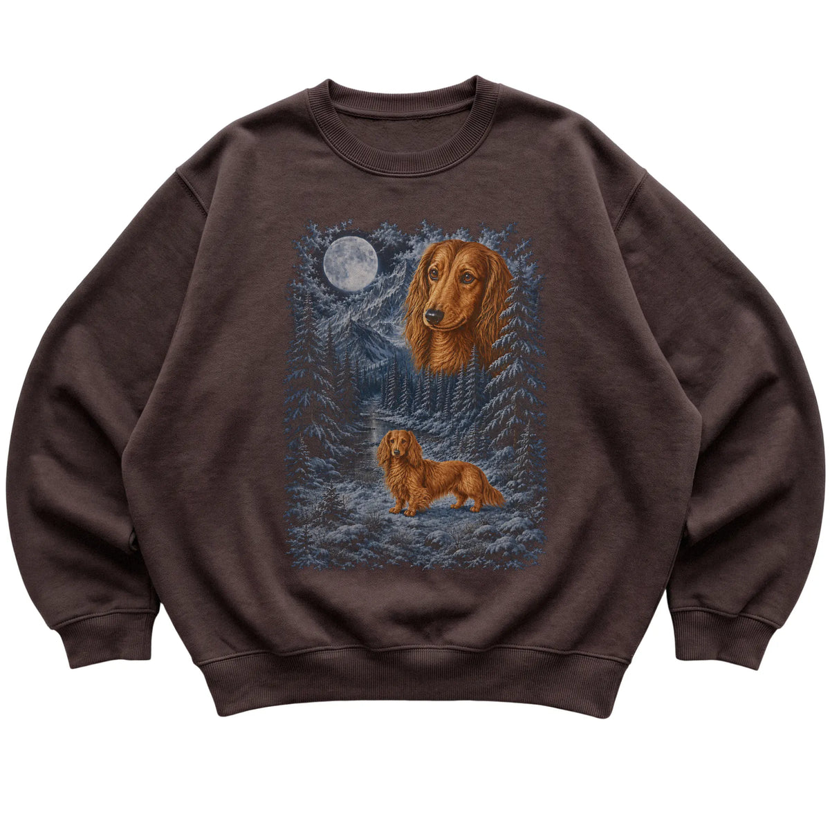Dachshund Forest Moon Sweatshirt in Dark Chocolate