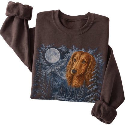 Dachshund Forest Moon Sweatshirt in Dark Chocolate