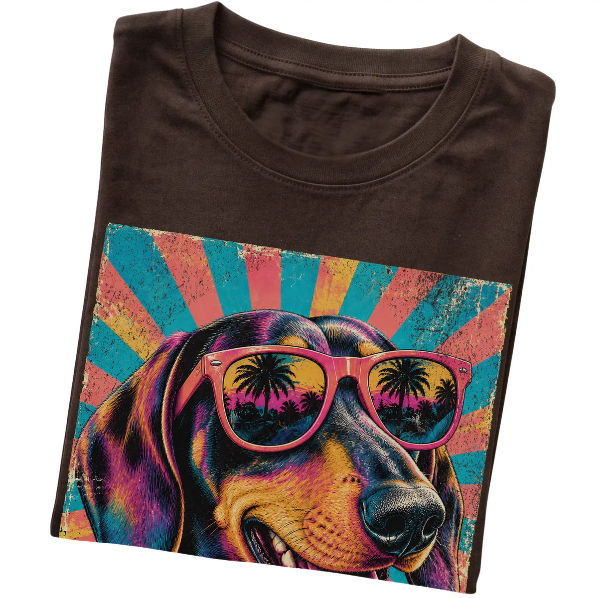 Folded Dark Chocolate softstyle T-shirt with a Retro Dachshund Mama design