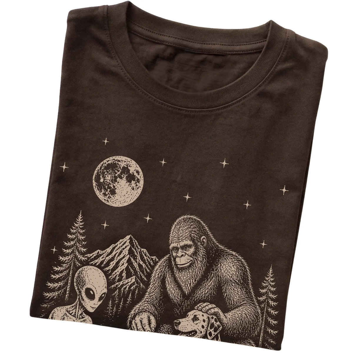 Dark Chocolate Dalmatian Camping with Bigfoot and Alien folded detail view