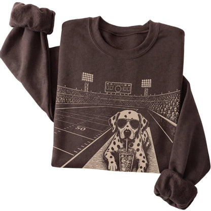 Dark Chocolate Dalmatian Football Tailgate sweatshirt, folded
