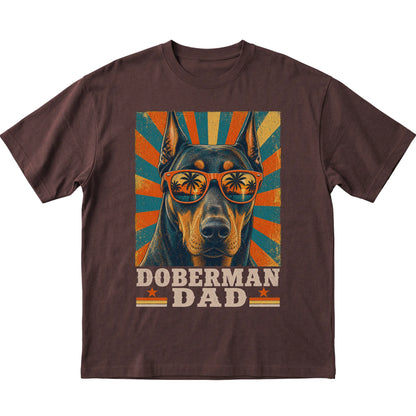 Retro Doberman Dad design on a Dark Chocolate softstyle T-shirt