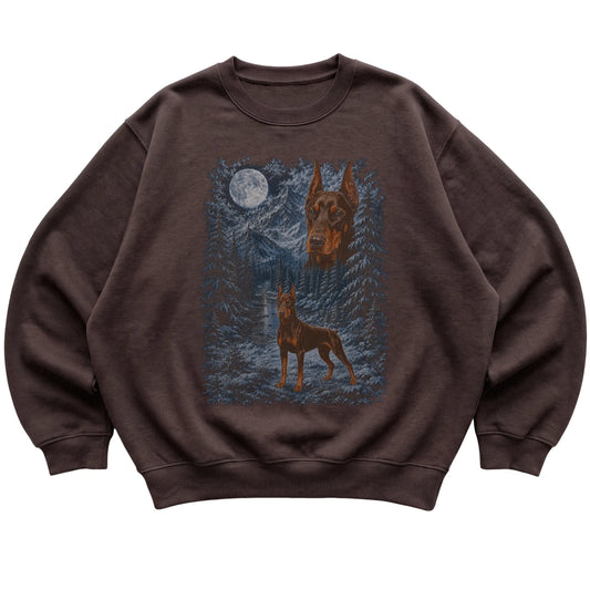 Doberman Forest Moon Sweatshirt in Dark Chocolate