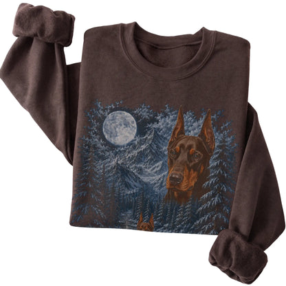 Doberman Forest Moon Sweatshirt in Dark Chocolate