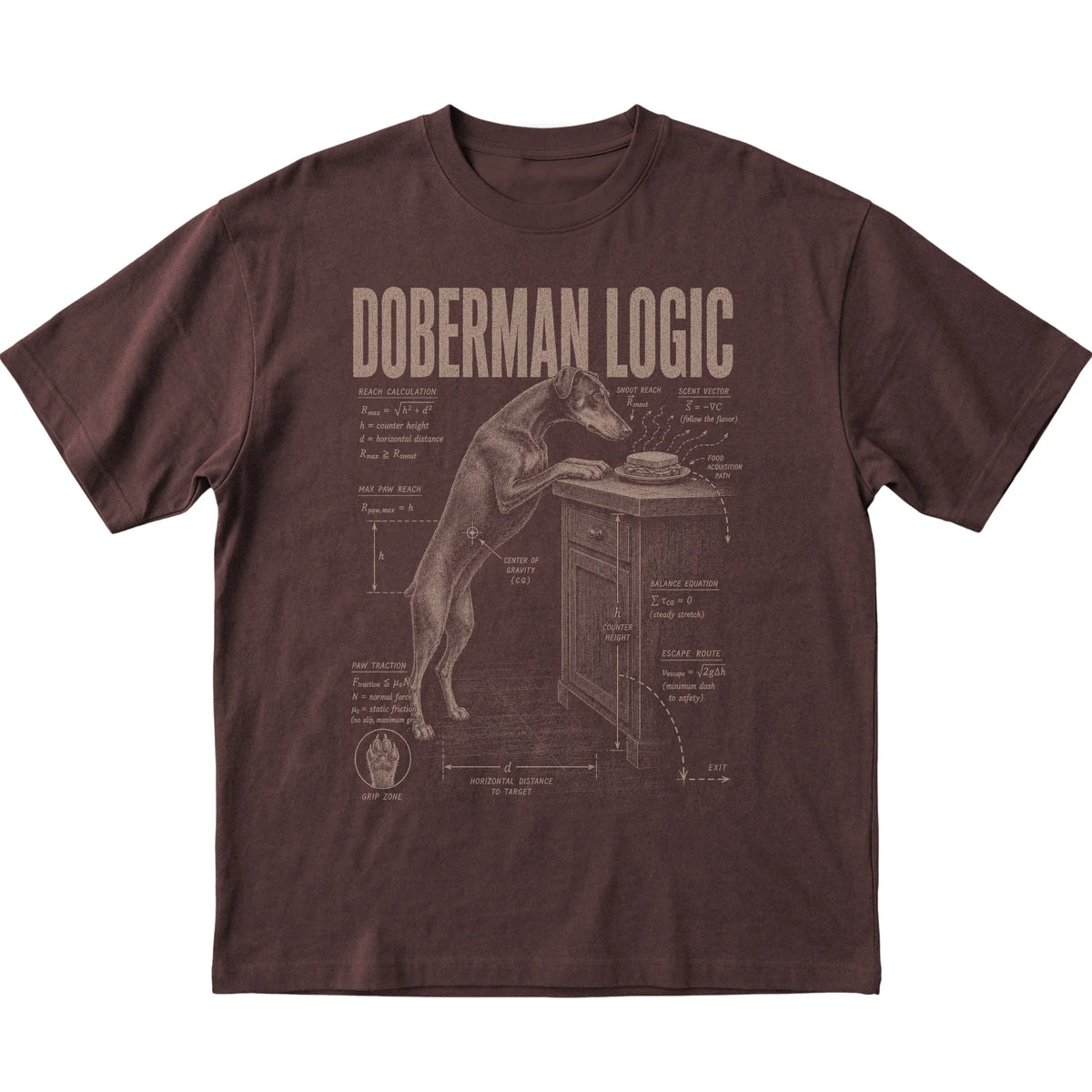 Dark Chocolate Doberman Logic T-Shirt laid flat