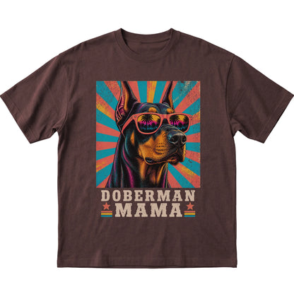Retro Doberman Mama design on a Dark Chocolate softstyle T-shirt