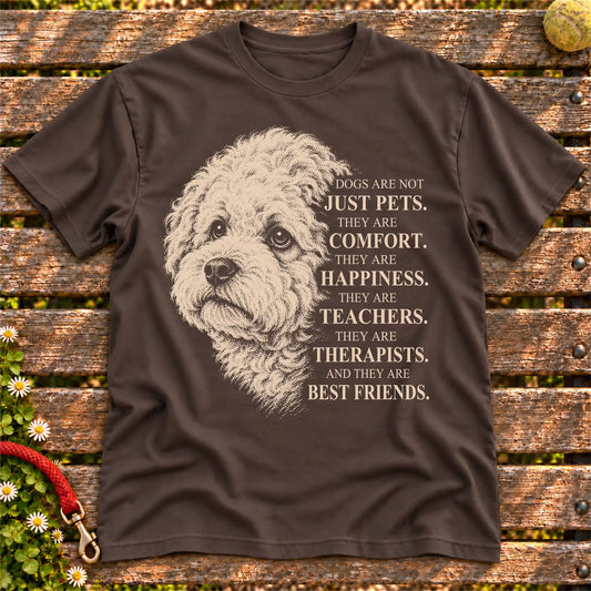 Dogs Are Not Just Pets Bichon Frise text design on a Dark Chocolate softstyle T-shirt