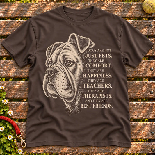 Dogs Are Not Just Pets Boxer text design on a Dark Chocolate softstyle T-shirt