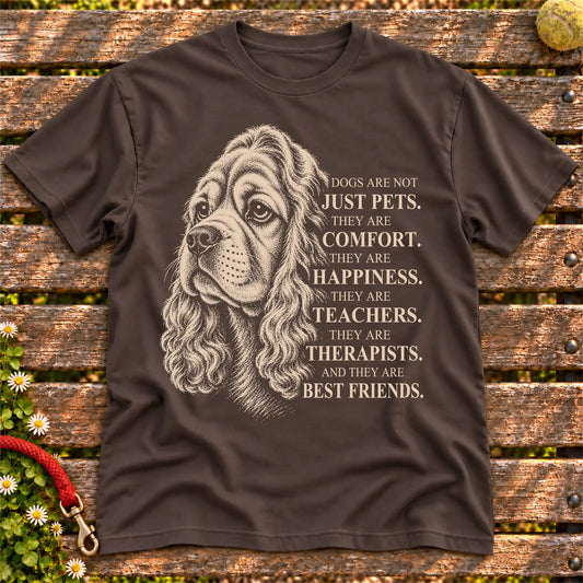 Dogs Are Not Just Pets Cocker Spaniel text design on a Dark Chocolate softstyle T-shirt