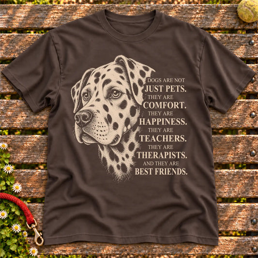 Dogs Are Not Just Pets Dalmatian text design on a Dark Chocolate softstyle T-shirt