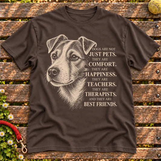 Dogs Are Not Just Pets Jack Russell text design on a Dark Chocolate softstyle T-shirt