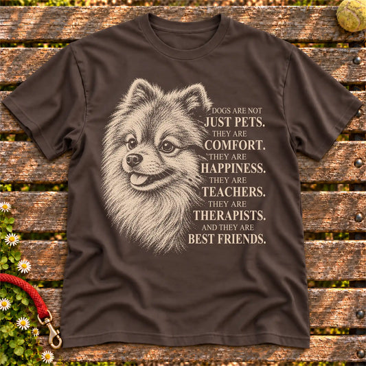 Dogs Are Not Just Pets Pomeranian text design on a Dark Chocolate softstyle T-shirt