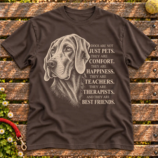 Dogs Are Not Just Pets Weimaraner text design on a Dark Chocolate softstyle T-shirt