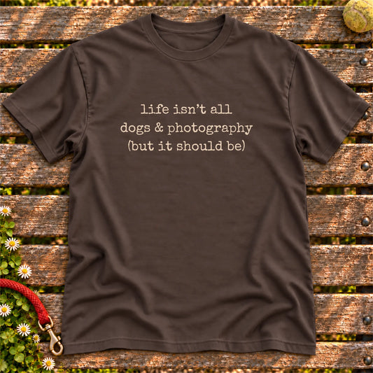Dogs & Photography design on a Dark Chocolate T-shirt, shown flat