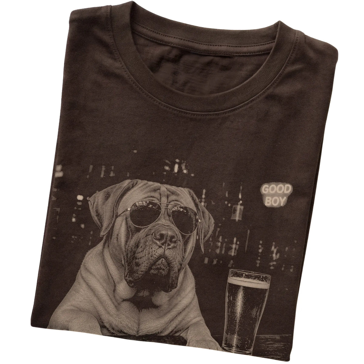 Dark Chocolate Mastiff at a bar beside a pint, folded detail view