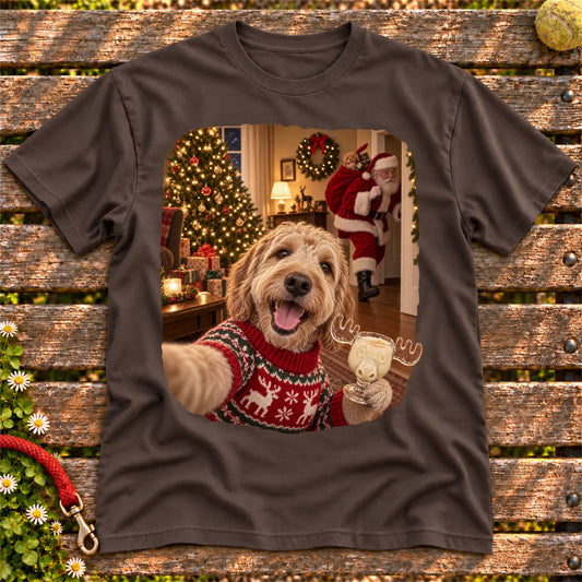 Labradoodle Eggnog Selfie design on a Dark Chocolate Gildan® T-shirt