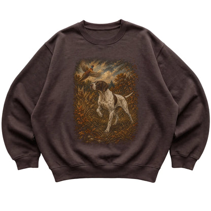 English Pointer Pheasant Hunting Sweatshirt in Dark Chocolate