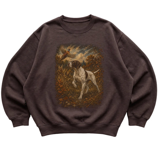 English Pointer Pheasant Hunting Sweatshirt in Dark Chocolate