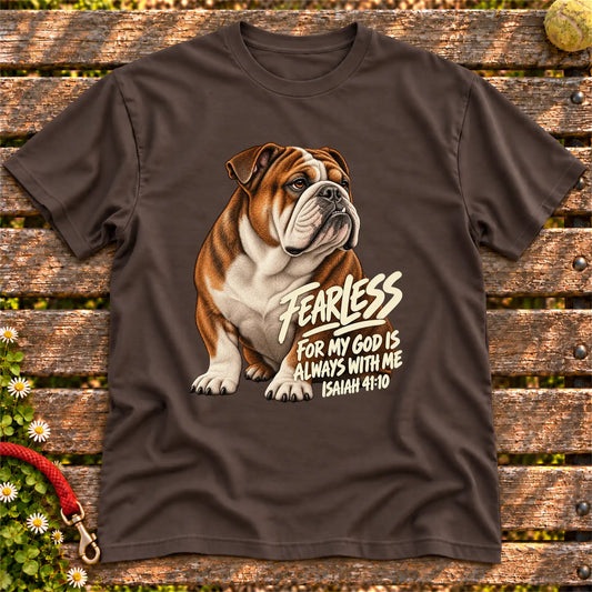 Dark Chocolate T-shirt with a fearless Bulldog and Isaiah 41:10
