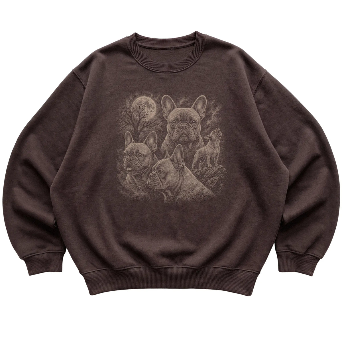 French Bulldog 90s Moon Sweatshirt in Dark Chocolate — flat lay