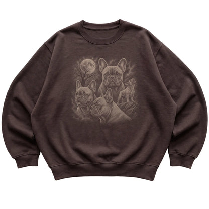 French Bulldog 90s Moon Sweatshirt in Dark Chocolate — flat lay