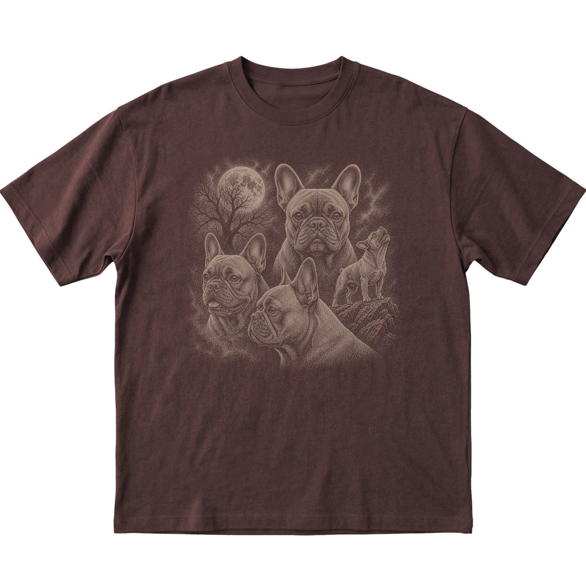 French Bulldog 90s Moon T-Shirt in Dark Chocolate — flat lay