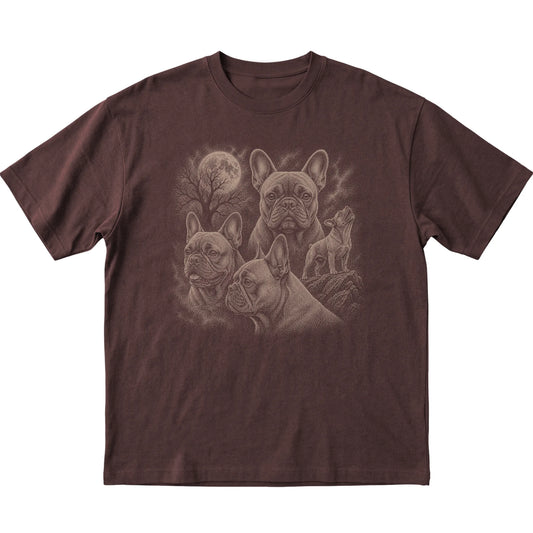French Bulldog 90s Moon T-Shirt in Dark Chocolate — flat lay