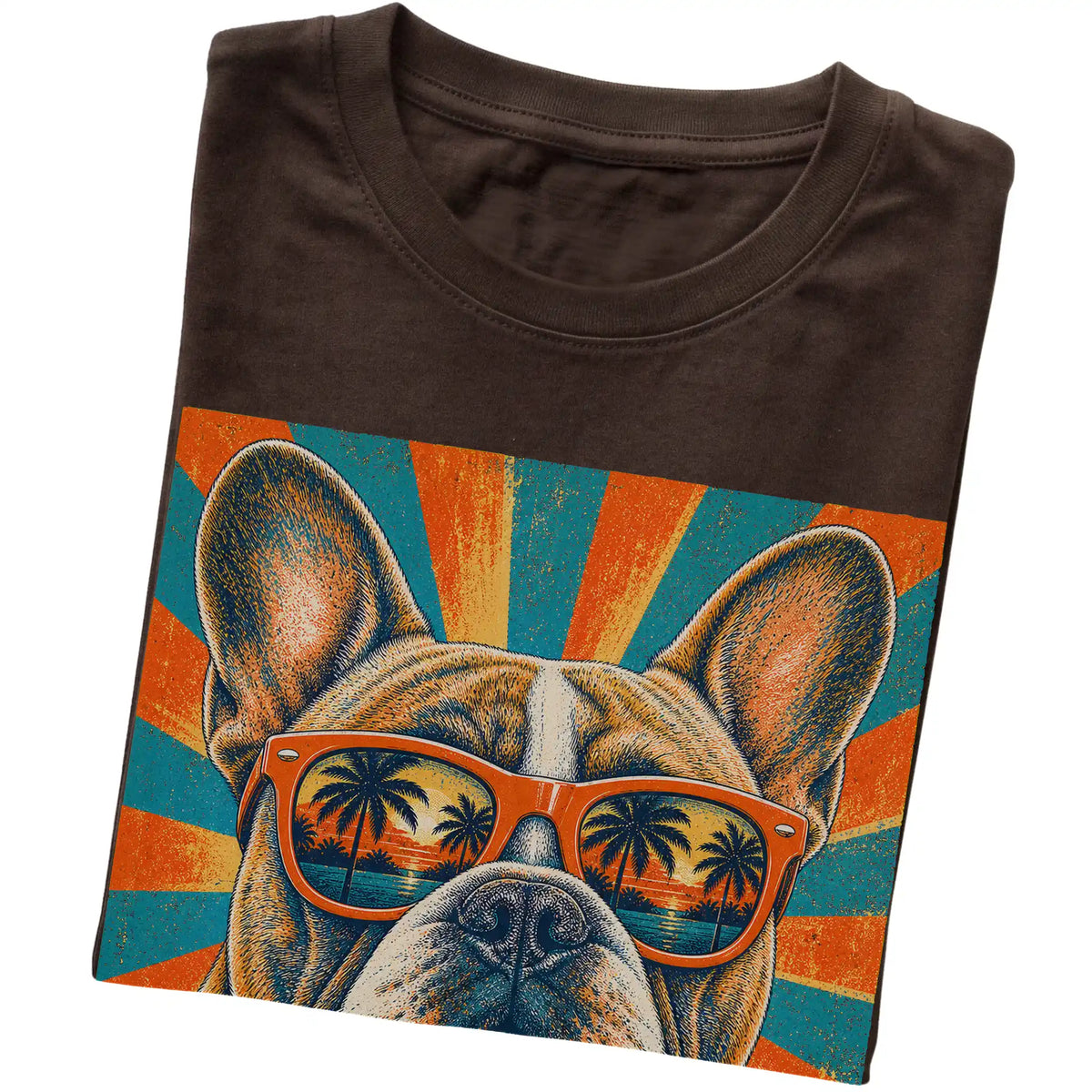 Folded Dark Chocolate softstyle T-shirt with a Retro French Bulldog Dad design