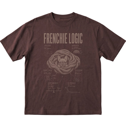Dark Chocolate French Bulldog Logic T-Shirt laid flat