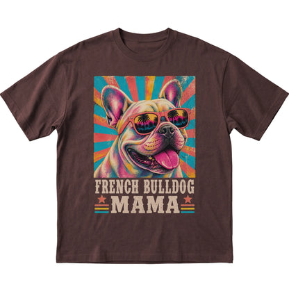 Retro French Bulldog Mama design on a Dark Chocolate softstyle T-shirt