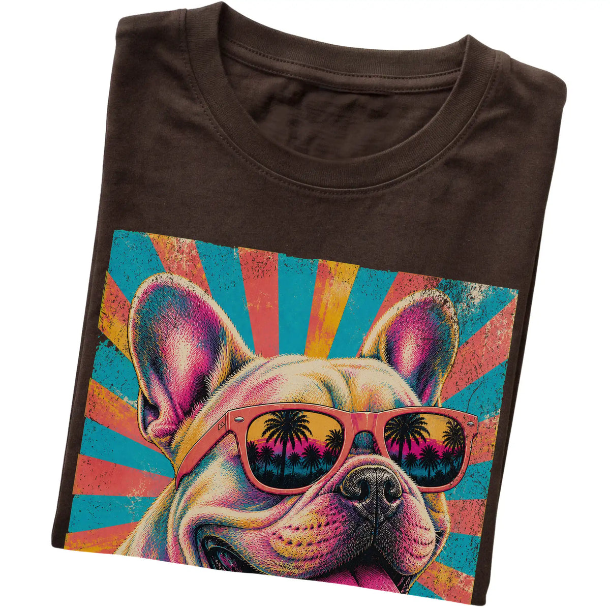 Folded Dark Chocolate softstyle T-shirt with a Retro French Bulldog Mama design