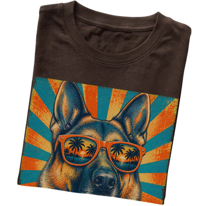 Folded Dark Chocolate softstyle T-shirt with a Retro German Shepherd Dad design