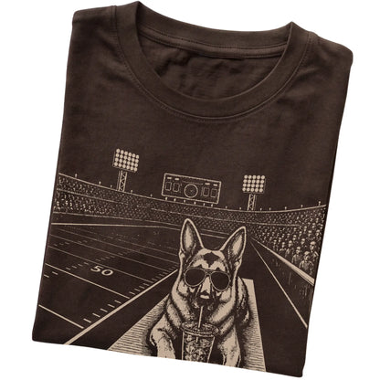 Dark Chocolate German Shepherd Football Tailgate T-shirt, folded