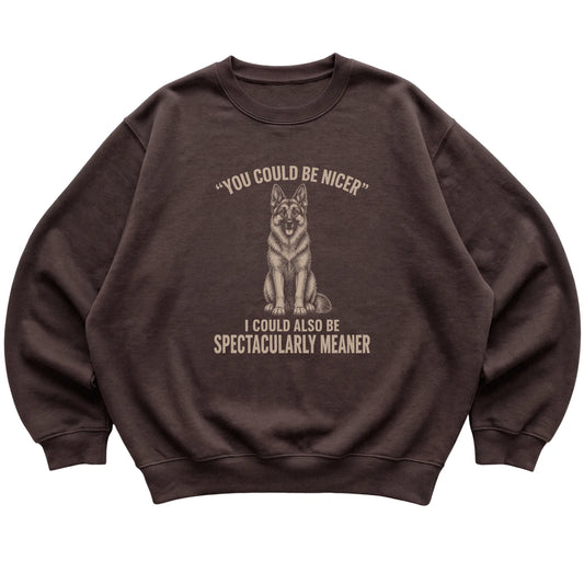German Shepherd Guard Dog Sweatshirt in Dark Chocolate — flat lay