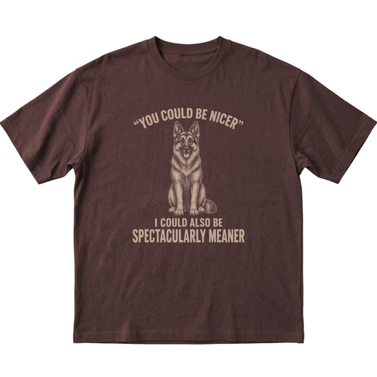 German Shepherd Guard Dog T-Shirt in Dark Chocolate — flat lay