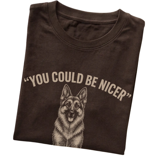 German Shepherd Guard Dog T-Shirt in Dark Chocolate — folded detail