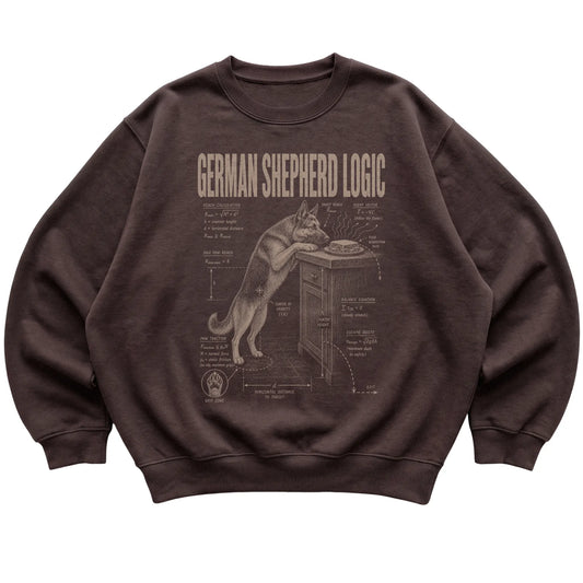 Dark Chocolate German Shepherd Logic sweatshirt laid flat