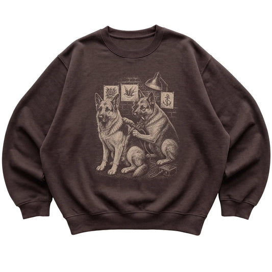 Dark Chocolate German Shepherd Dog Tattoo Artist shirt laid flat