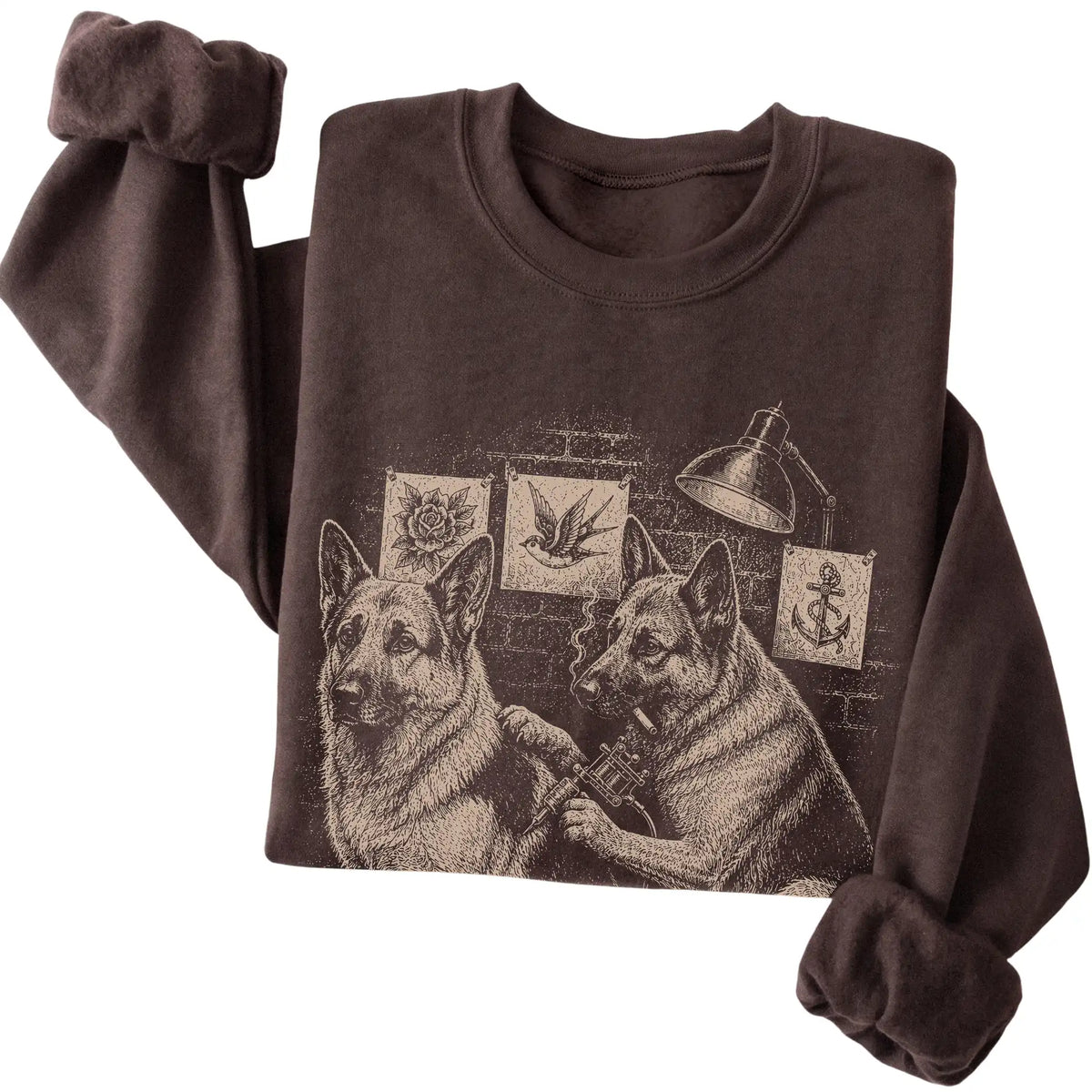 Dark Chocolate German Shepherd Dog Tattoo Artist folded detail view