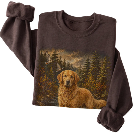 Golden Retriever Duck Hunting Sweatshirt in Dark Chocolate
