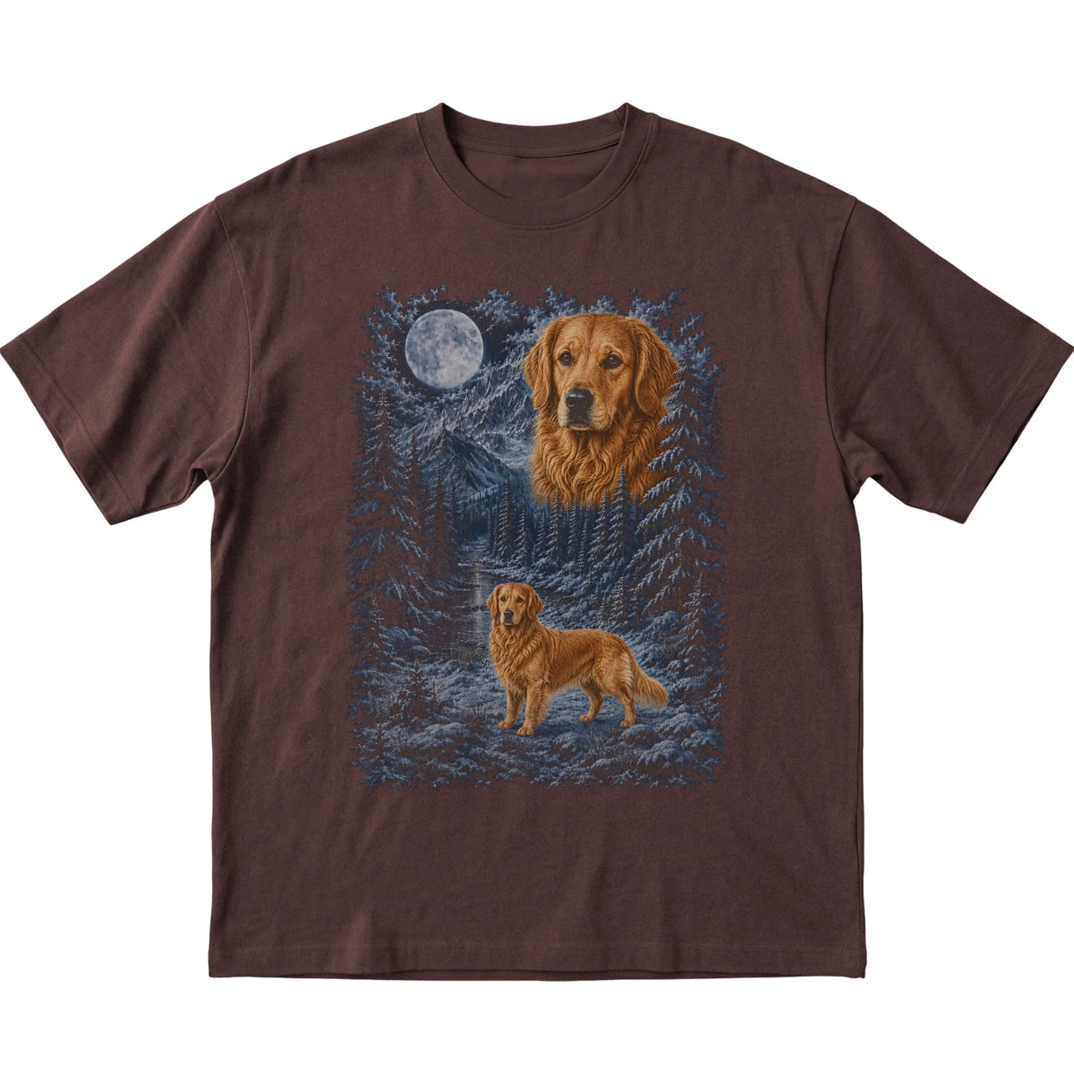 Golden Retriever Forest Moon T-Shirt in Dark Chocolate