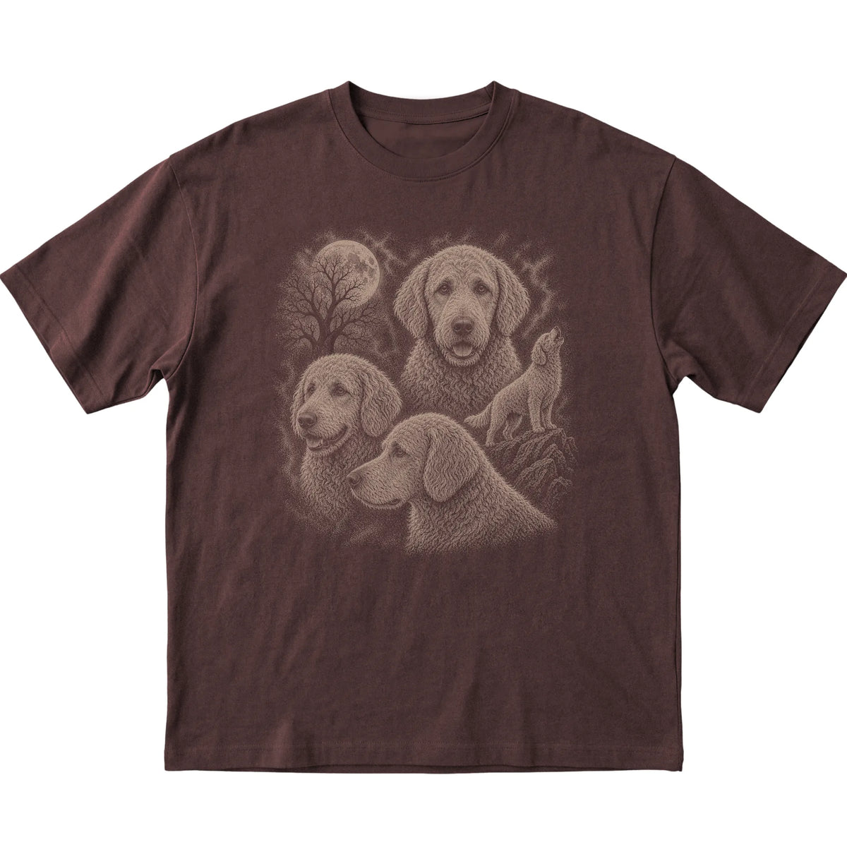 Goldendoodle 90s Moon T-Shirt in Dark Chocolate — flat lay