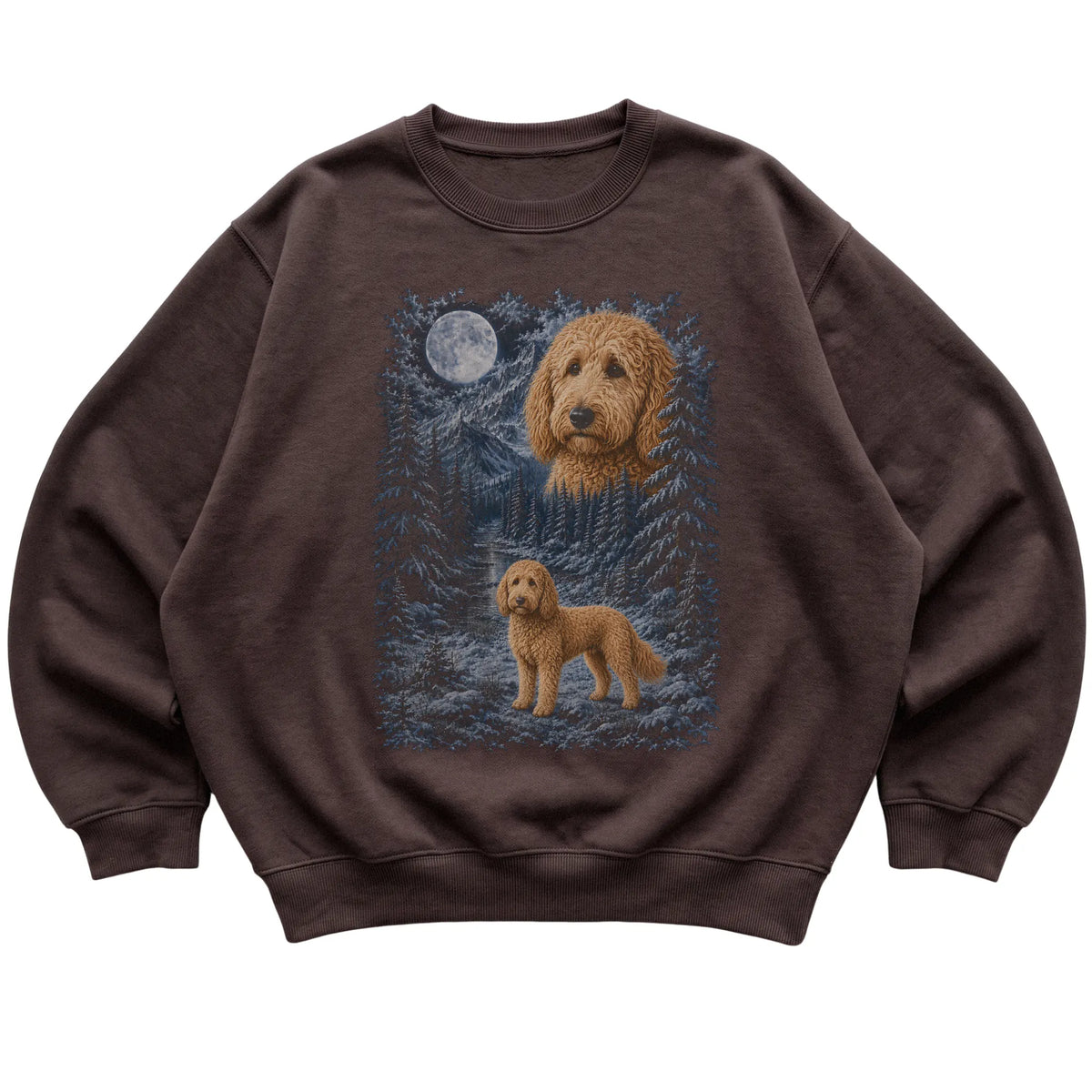 Goldendoodle Forest Moon Sweatshirt in Dark Chocolate