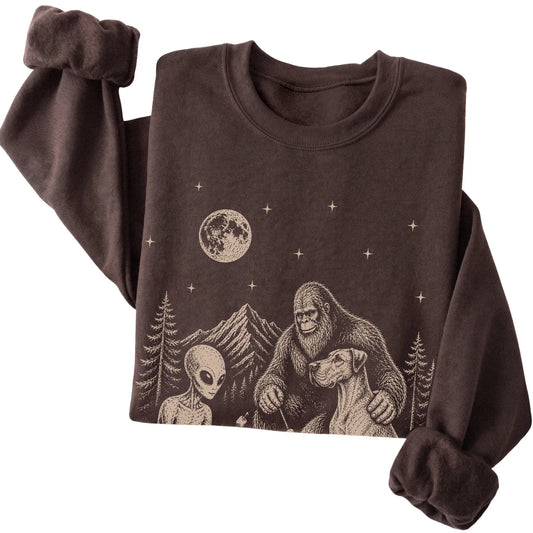 Dark Chocolate Great Dane Camping with Bigfoot and Alien folded detail view