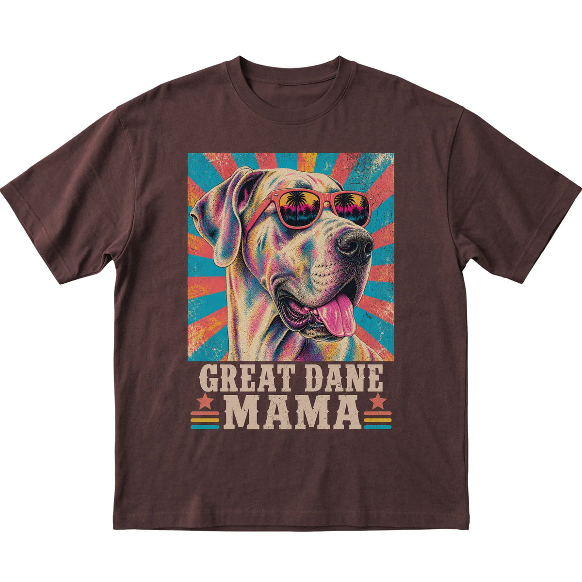 Retro Great Dane Mama design on a Dark Chocolate softstyle T-shirt