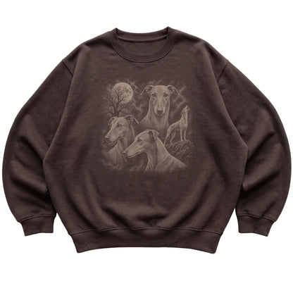 Greyhound 90s Moon Sweatshirt in Dark Chocolate — flat lay