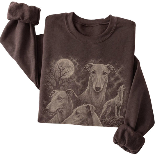 Greyhound 90s Moon Sweatshirt in Dark Chocolate — folded detail