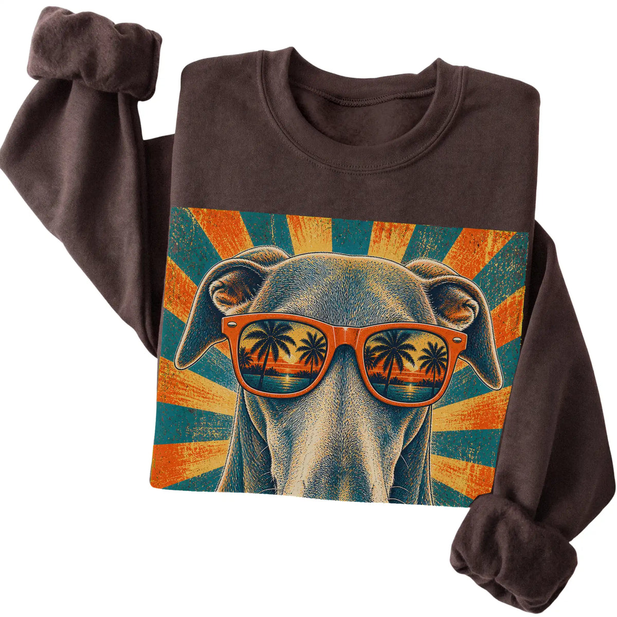 Folded Dark Chocolate crewneck sweatshirt with a Retro Greyhound Dad design