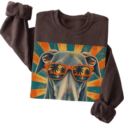 Folded Dark Chocolate crewneck sweatshirt with a Retro Greyhound Dad design